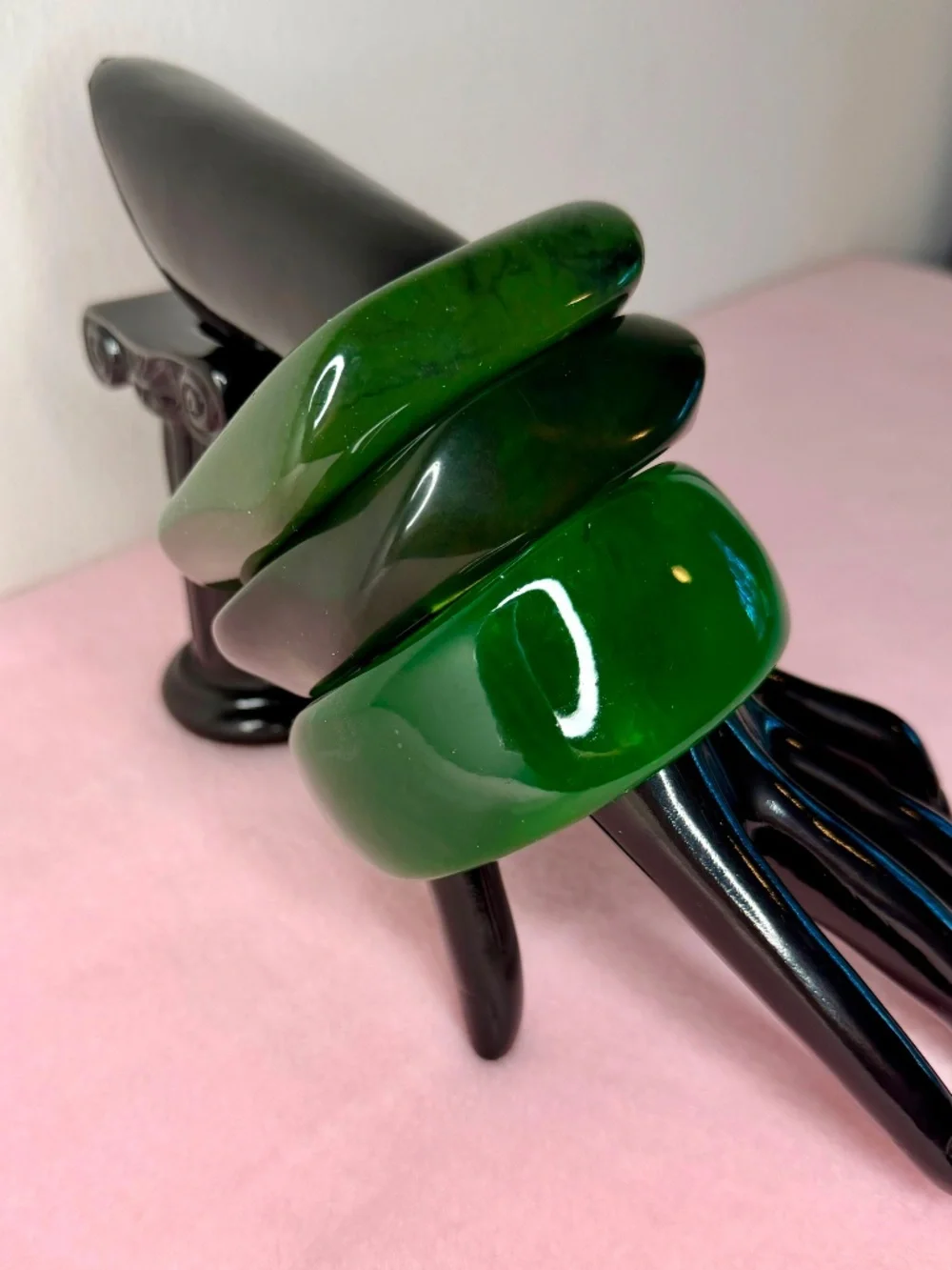 Green Chunky Bangle Bracelet Set – Oversized Statement Dark Emerald Stack